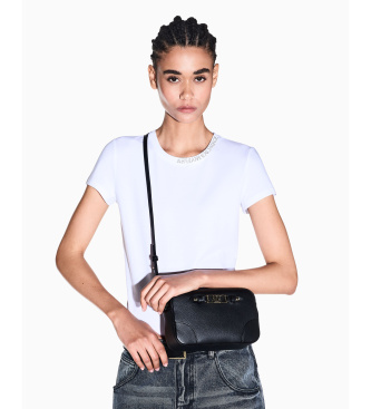 A|X Armani Exchange Bolsa transversal com placa metálica frontal e alça ajustável preto