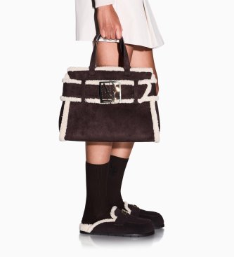 A|X Armani Exchange Torbica shopper iz semiša z rjavim robom iz ovčje volne