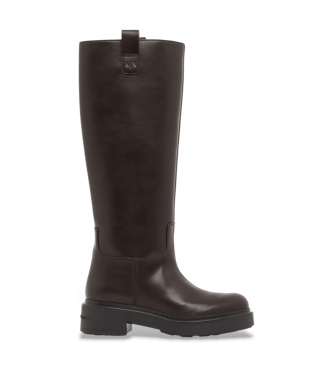 A|X Armani Exchange Tall boots with thick sole and brown pull tabs