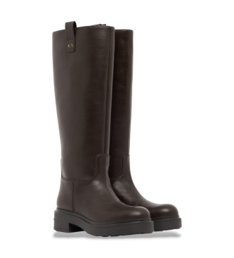 A|X Armani Exchange Tall boots with thick sole and brown pull tabs
