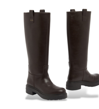 A|X Armani Exchange Tall boots with thick sole and brown pull tabs