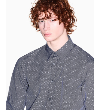 A|X Armani Exchange Regular jacquard yarn dyed navy shirt
