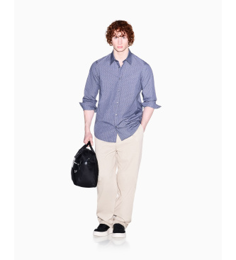 A|X Armani Exchange Regular jacquard yarn dyed navy shirt