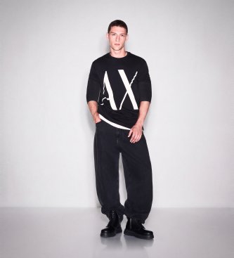 A|X Armani Exchange Camiseta de malha corte regular preta