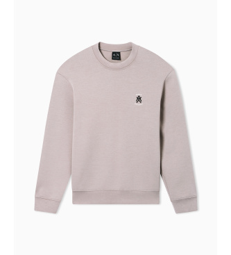 A|X Armani Exchange Bluza z okr?g?ym dekoltem z logo taupe