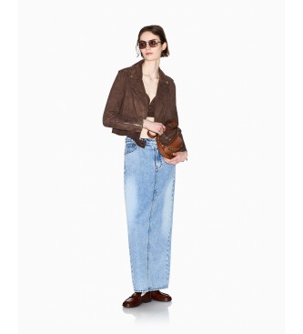 A|X Armani Exchange Rjava usnjana motoristi?na jakna