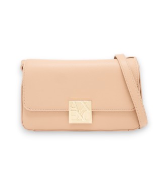 A|X Armani Exchange Textured crossbody bag with flap closure and beige logo