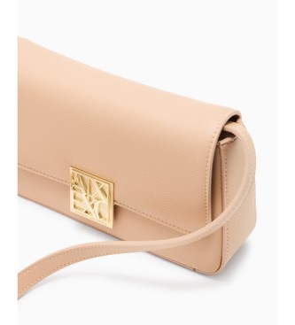 A|X Armani Exchange Textured crossbody bag with flap closure and beige logo