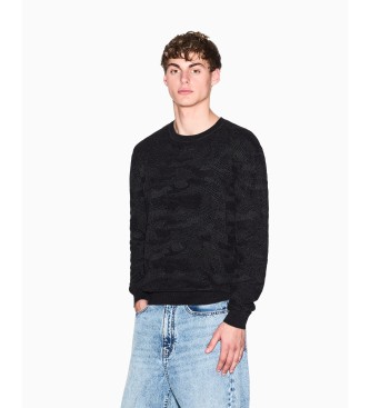 A|X Armani Exchange Schwarzer merzerisierter Feinstrick-Pullover
