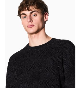A|X Armani Exchange Schwarzer merzerisierter Feinstrick-Pullover
