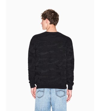 A|X Armani Exchange Schwarzer merzerisierter Feinstrick-Pullover