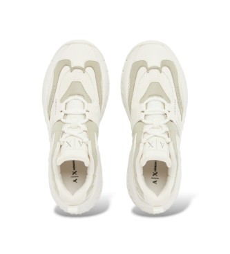 A|X Armani Exchange White mesh sneakers with thick rubber sole