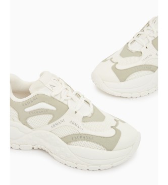 A|X Armani Exchange White mesh sneakers with thick rubber sole