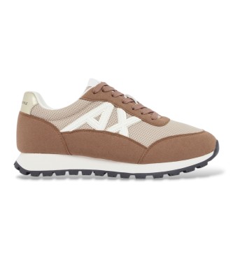 A|X Armani Exchange Sneakers med nätpaneler och strukturerad gummisula i brunt
