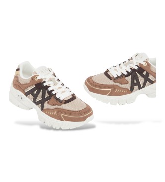 A|X Armani Exchange Sneakers i mesh med snörning och tjock sula i beige gummi