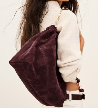 BA&SH Medium June Tote leather bag in burgundy