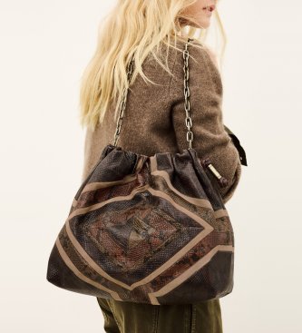 BA&SH Medium Patchwork Exotic June Tote Bag brown