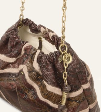 BA&SH Medium Patchwork Exotic June Tote Bag brown