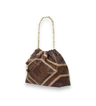 BA&SH Medium Patchwork Exotic June Tote Bag brown
