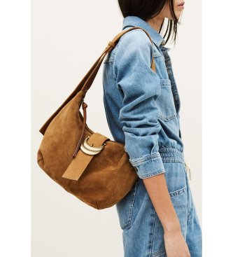 BA&SH Zamszowa torba worek Youyou w kolorze koniakowym