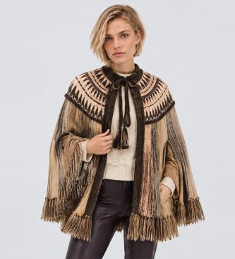 BA&SH Poncho en laine Prato marron