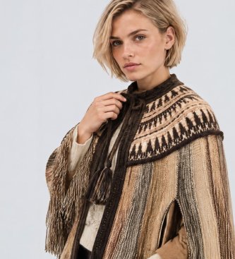 BA&SH Poncho en laine Prato marron
