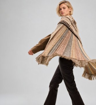BA&SH Poncho en laine Prato marron