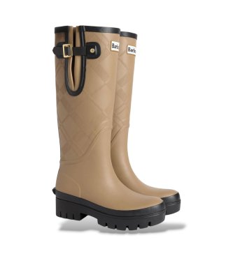 Barbour Leighton Tartan Wellington boots in military brown