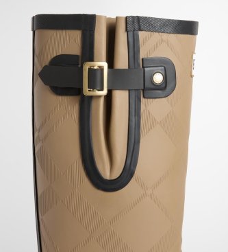 Barbour Leighton Tartan Wellington boots in military brown