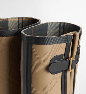 Barbour Leighton Tartan Wellington boots in military brown