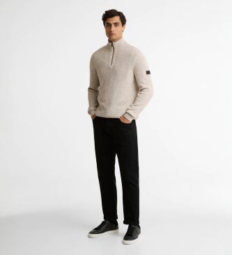 Barbour Pull Crawley demi-zippé beige