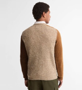 Barbour Brun uldsweater i colour block-design fra Scottish Made