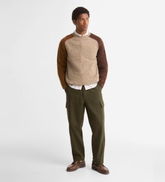 Barbour Brun uldsweater i colour block-design fra Scottish Made