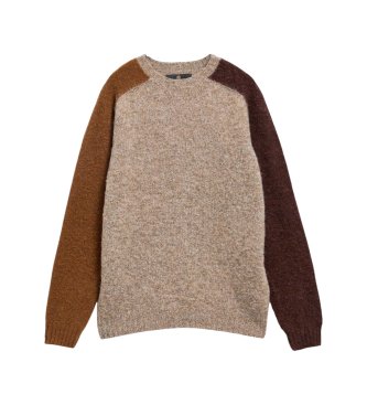 Barbour Brun uldsweater i colour block-design fra Scottish Made