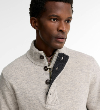 Barbour Jersey Essential con coderas de piel gris