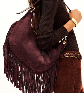 BA&SH Bolsa de Couro Fringes com franjas bordô