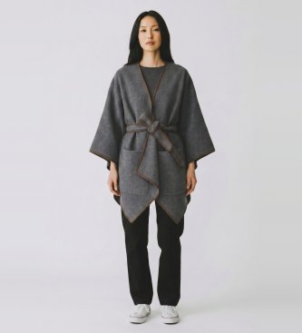 Bazar Deluxe Poncho med bælte grå