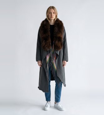 Bazar Deluxe Abrigo con pelo irregular gris