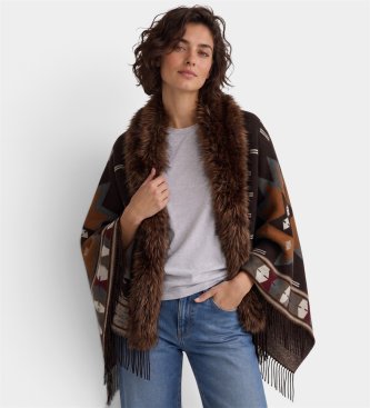 Bazar Deluxe Poncho con pelo marrone