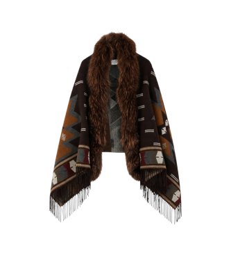Bazar Deluxe Poncho con pelo marrone