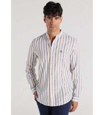 Bendorff Camicia a maniche lunghe con stampa a righe e colletto alla coreana bianco