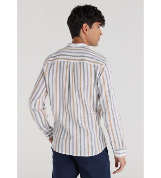 Bendorff Camicia a maniche lunghe con stampa a righe e colletto alla coreana bianco