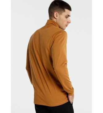 Bendorff T-shirt basic z brązowym golfem