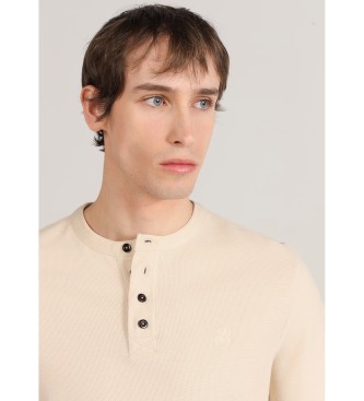 Bendorff Off-white pique long sleeved button-down T-shirt with buttons