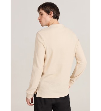 Bendorff Off-white pique long sleeved button-down T-shirt with buttons