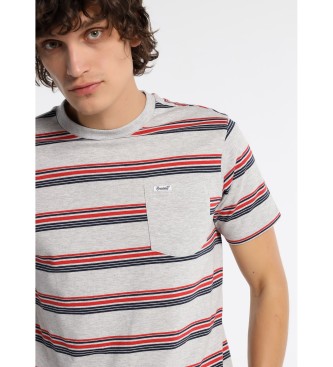 Bendorff Short Sleeve Woven Stripe Woven Pocket T-Shirt Gray
