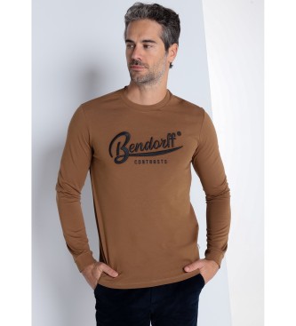 Bendorff Brun t-shirt med prglat broderi och lng rm