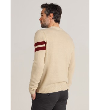 Bendorff Off-white Bdf chenille patch crew neck trui, box-collared