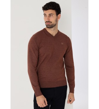 Bendorff Pull basique  col en V Logo brod marron