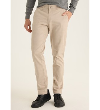Bendorff Pantalon chino slim - Taille moyenne avec motif  carreaux beige